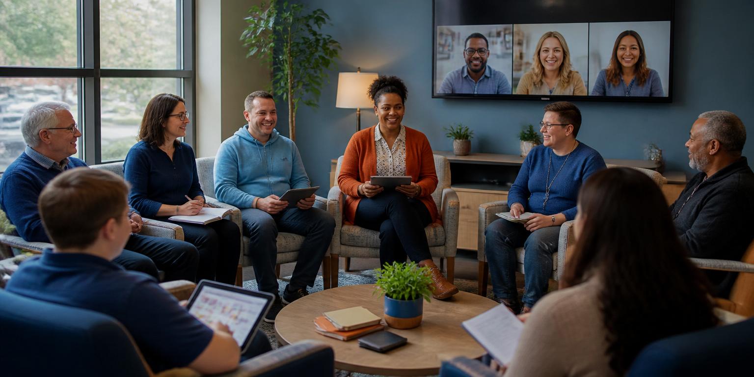 Diverse adults with IDD and autism connecting through iThrive's live coaching and online community